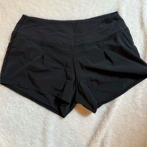 3” Lululemon lined black criss cross shorts